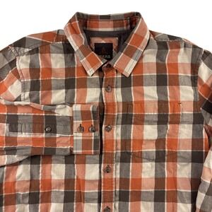 Prana Mens Large Orange Plaid Flannel Shirt Long Sleeve Casual Outdoor Hiking